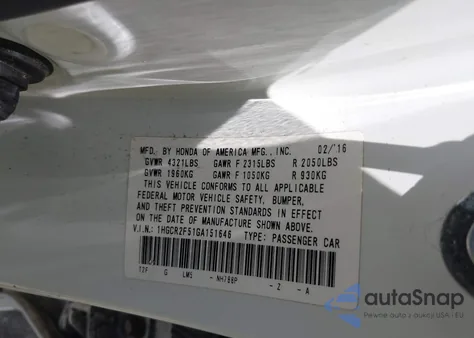 2016 Honda Accord Sport from USA, damaged, VIN 1HGCR2F51GA151646